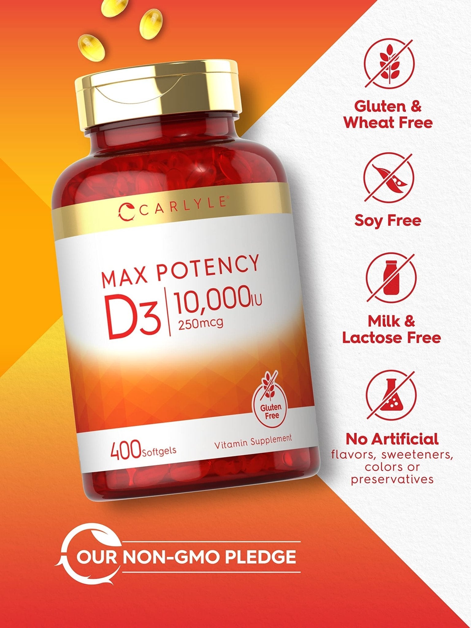 Carlyle Vitamin D 10000 IU 400 Softgels | Value Size | Max Potency | Non-GMO, Gluten Free Supplement - Maple Wellness Supplements