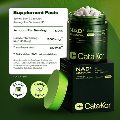 Cata-Kor Liposomal NAD Supplement with Resveratrol – NMN Supplement Alternative – Third-Party Tested – 30-Day Supply – Advanced NAD+ Resveratrol - Maple Wellness Supplements