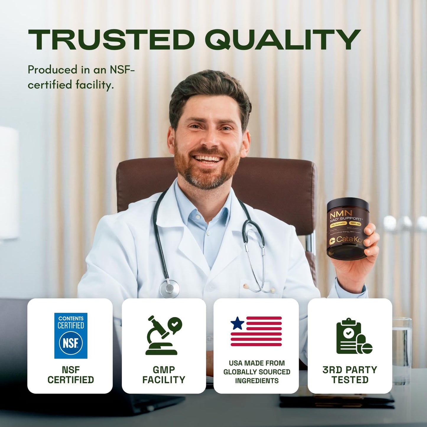 Cata-Kor NMN Supplement – 1000mg Per Serving NAD Resveratrol Supplement with Quercetin | TMG – NMNH Alternative – Supports Cellular Energy & NAD+ Level – 60 Capsules - Maple Wellness Supplements
