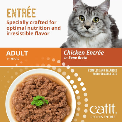 Catit Recipes Adult Chicken Entrée – High-Protein Wet Cat Food with Bone Broth Hydration, Prebiotics & Postbiotics for Gut Health, Omega-3 for Skin & Coat, and Taurine for Heart Support 3oz (12/cs) - Maple Wellness Supplements