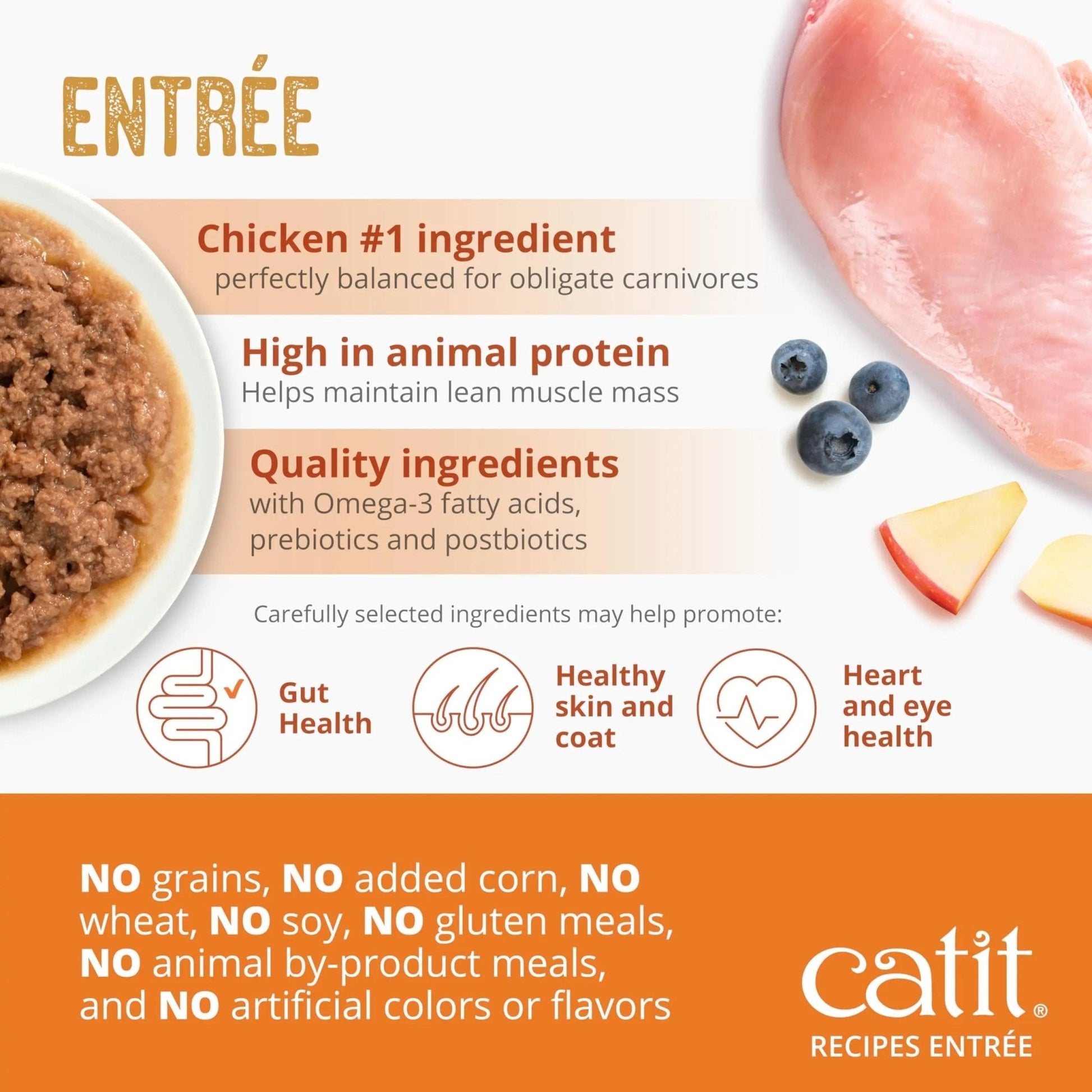 Catit Recipes Adult Chicken Entrée – High-Protein Wet Cat Food with Bone Broth Hydration, Prebiotics & Postbiotics for Gut Health, Omega-3 for Skin & Coat, and Taurine for Heart Support 3oz (12/cs) - Maple Wellness Supplements