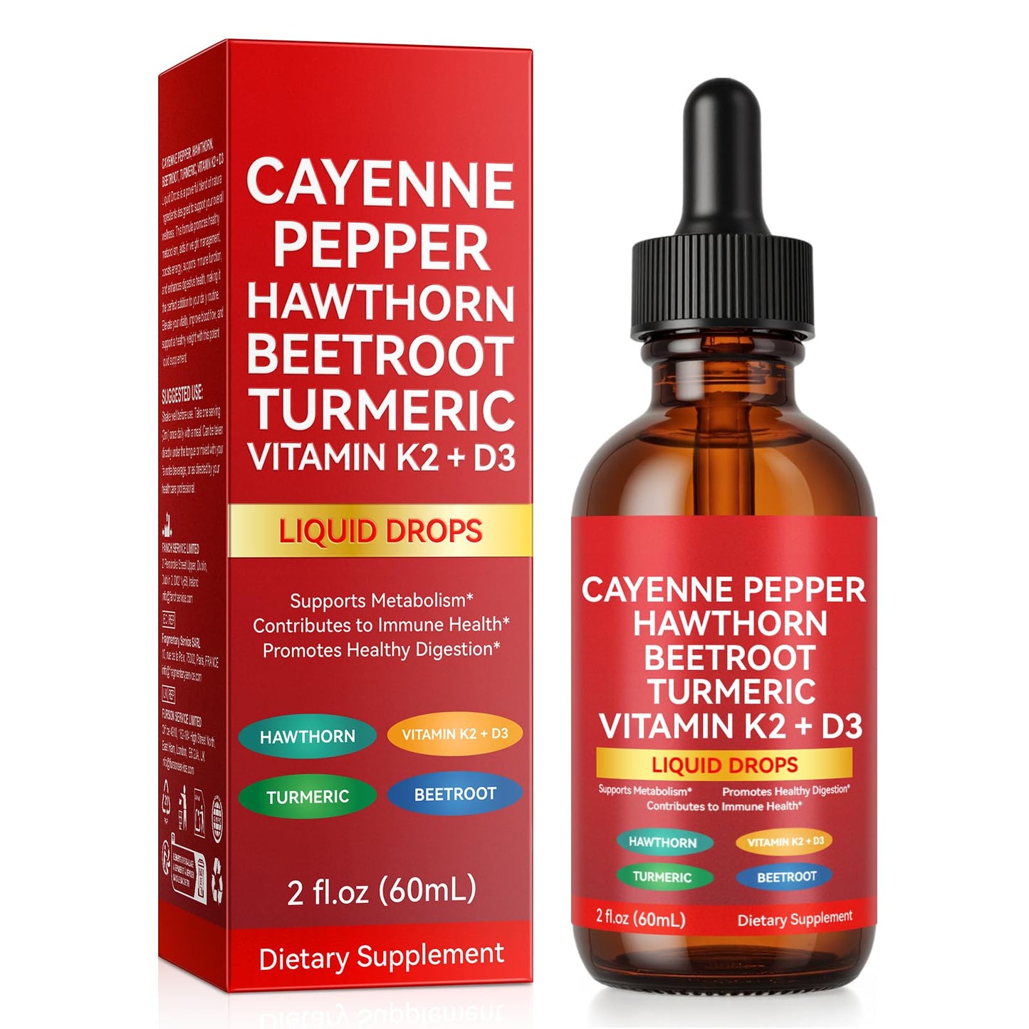 Cayenne Pepper Drops, Cayenne Pepper Extract with Herbal Blend - Includes Hawthorn, Beet Root & Turmeric (1Pack) - Maple Wellness Supplements
