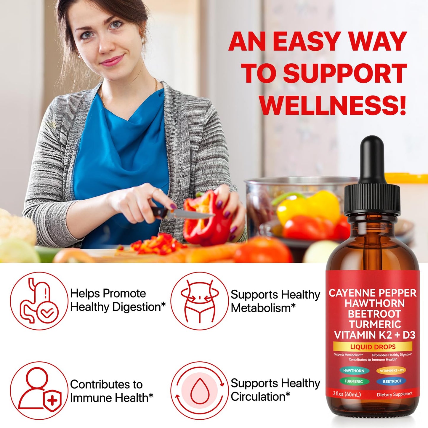 Cayenne Pepper Drops, Cayenne Pepper Extract with Herbal Blend - Includes Hawthorn, Beet Root & Turmeric (1Pack) - Maple Wellness Supplements