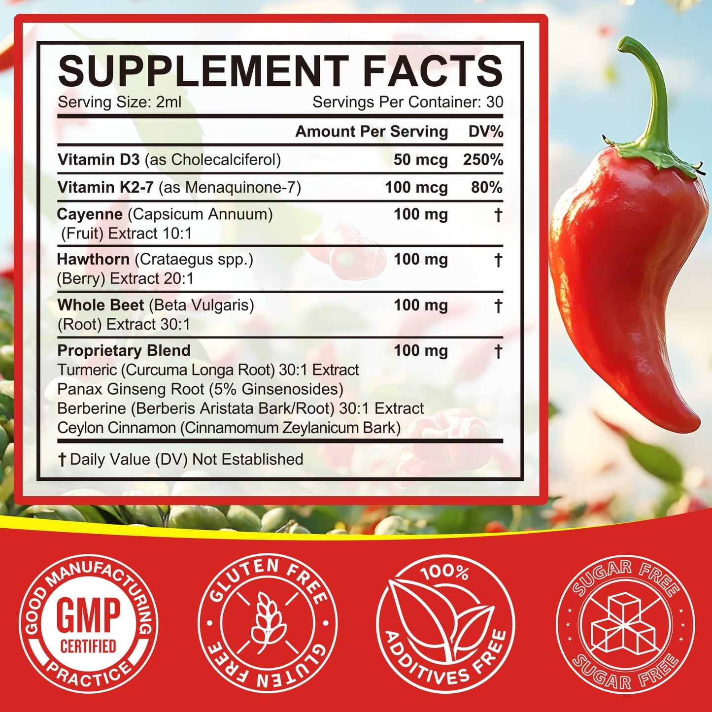 Cayenne Pepper Drops, Cayenne Pepper Extract with Herbal Blend - Includes Hawthorn, Beet Root & Turmeric (1Pack) - Maple Wellness Supplements
