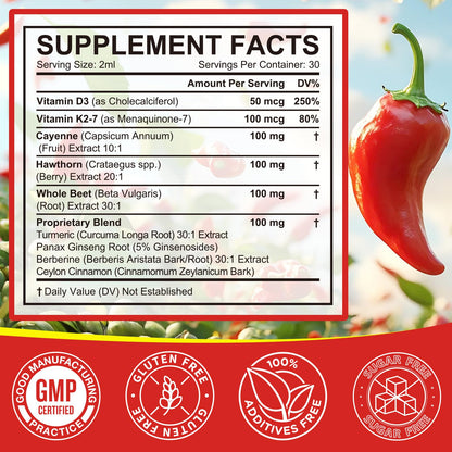 Cayenne Pepper Drops, Cayenne Pepper Extract with Herbal Blend - Includes Hawthorn, Beet Root & Turmeric (1Pack) - Maple Wellness Supplements