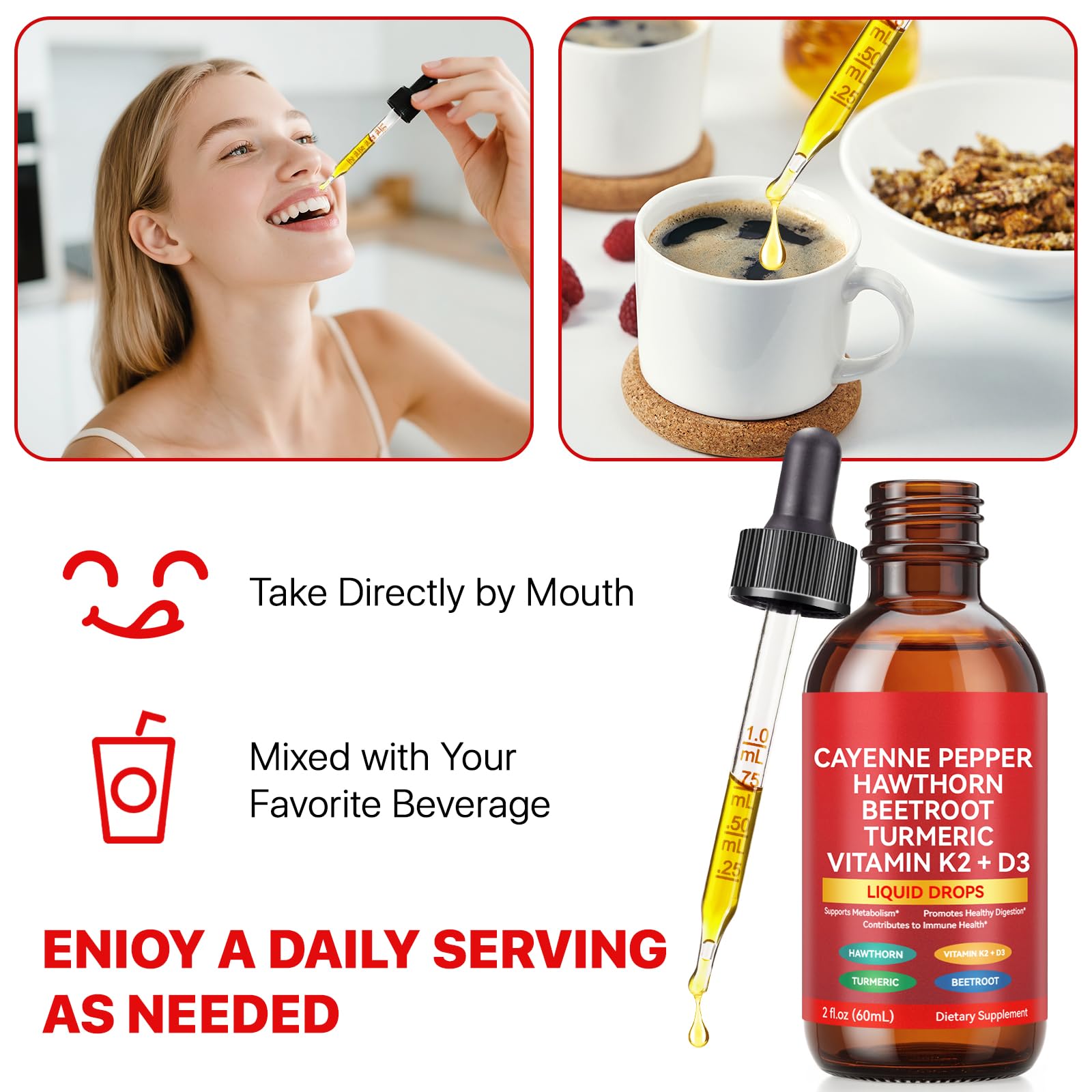 Cayenne Pepper Drops, Cayenne Pepper Extract with Herbal Blend - Includes Hawthorn, Beet Root & Turmeric (1Pack) - Maple Wellness Supplements