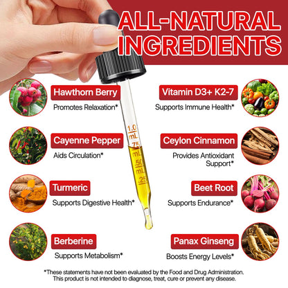 Cayenne Pepper Drops, Liquid Cayenne Pepper Organic, Cayenne Health Supplements, Cayenne Pepper Hawthorn Beet Root Turmeric Curcumin, Vitamin K2 & D3, Vegan-Friendly- 2 Fl Oz - Maple Wellness Supplements