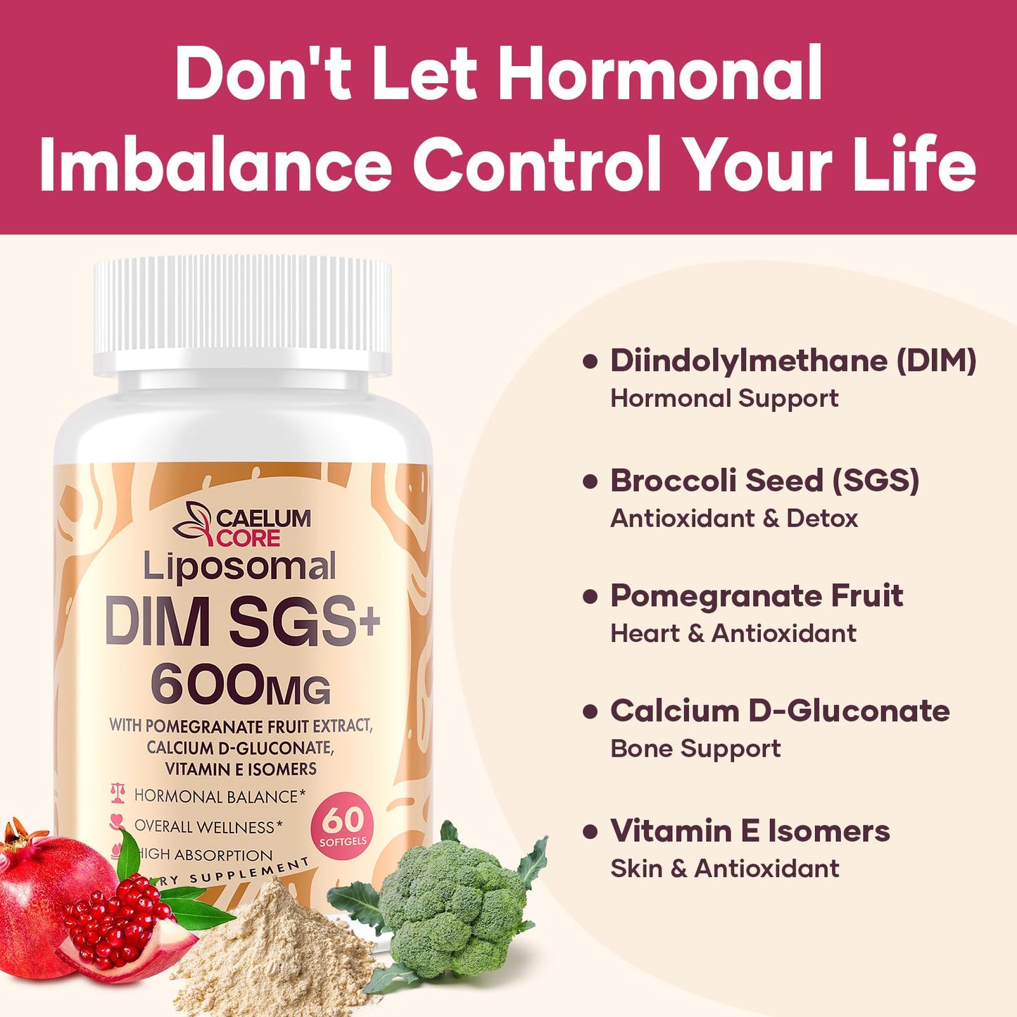 CEALMU CORE Liposomal DIM SGS Supplement - Estrogen Supplements for Women & Men Contains Sulforaphane Glucosinolate, Vitamin E, Pomegranate Fruit - Support Detox and Antioxidant (1 Pack) - Maple Wellness Supplements