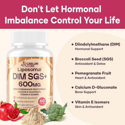 CEALMU CORE Liposomal DIM SGS Supplement - Estrogen Supplements for Women & Men Contains Sulforaphane Glucosinolate, Vitamin E, Pomegranate Fruit - Support Detox and Antioxidant (1 Pack) - Maple Wellness Supplements