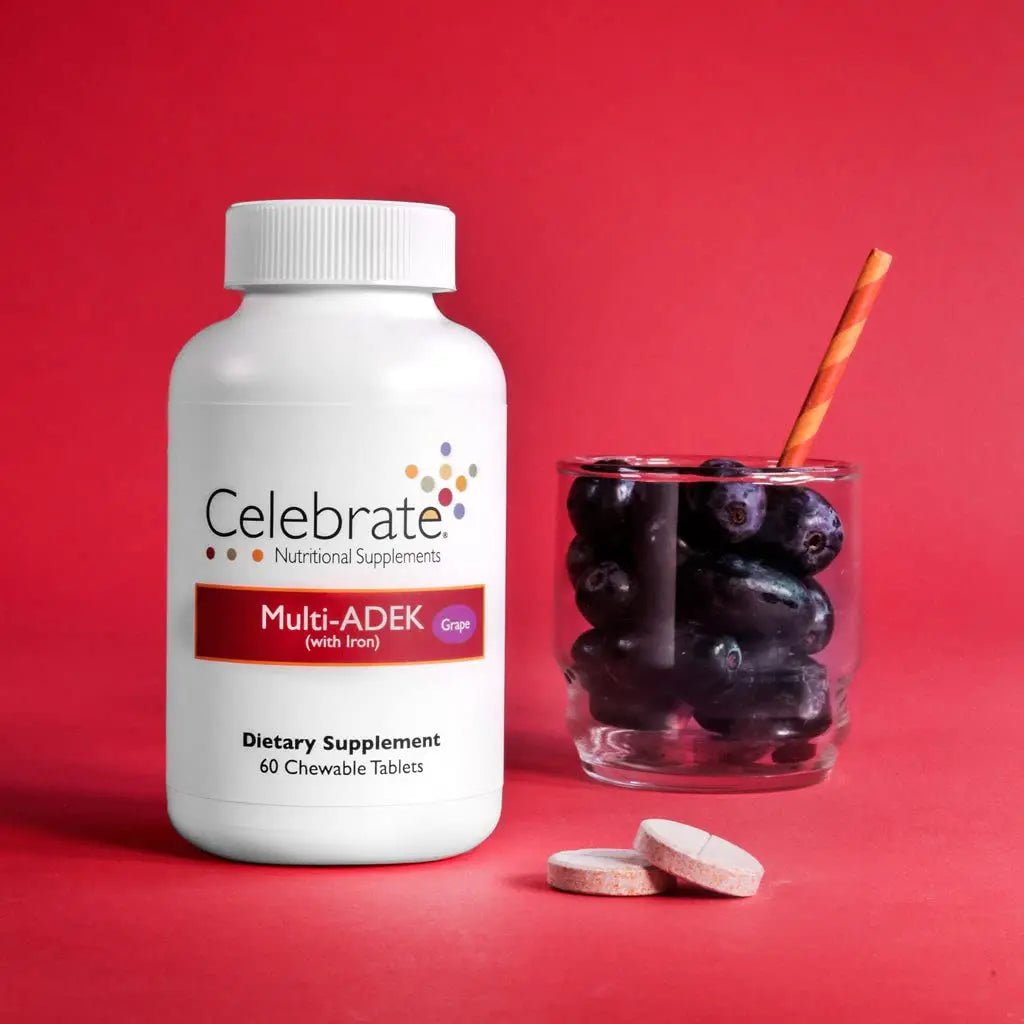 Celebrate Vitamins Multi ADEK Chewables, 60mg Iron - Daily Bariatric Multivitamin, Vitamins A, D, E, K & B12 for Duodenal Switch Surgery Patients - Maple Wellness Supplements