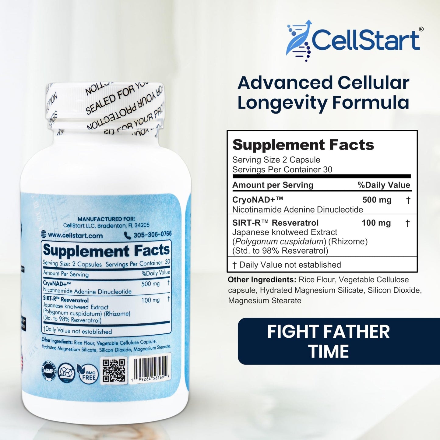 CellStart NAD+ Resveratrol Supplement 60 Capsules of 500mg | Anti Aging & Cellular Support Supplements for Women & Men - NAD Supplement Made in USA, (1-Month Supply) - Maple Wellness Supplements