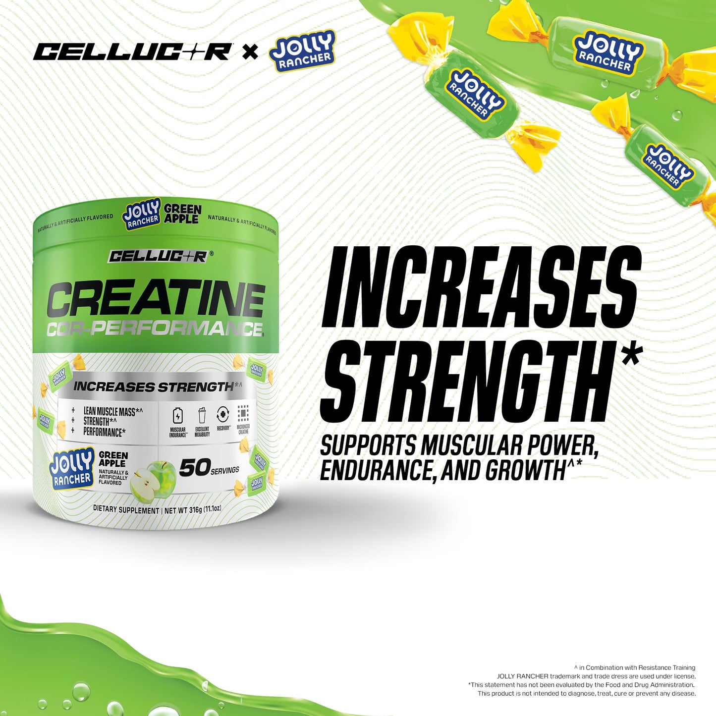 Cellucor Creatine Powder, Jolly Rancher Green Apple - Increases Strength, Lean Muscle Mass & Endurance, Micronized Creatine for Fast Absorption, - Maple Wellness Supplements