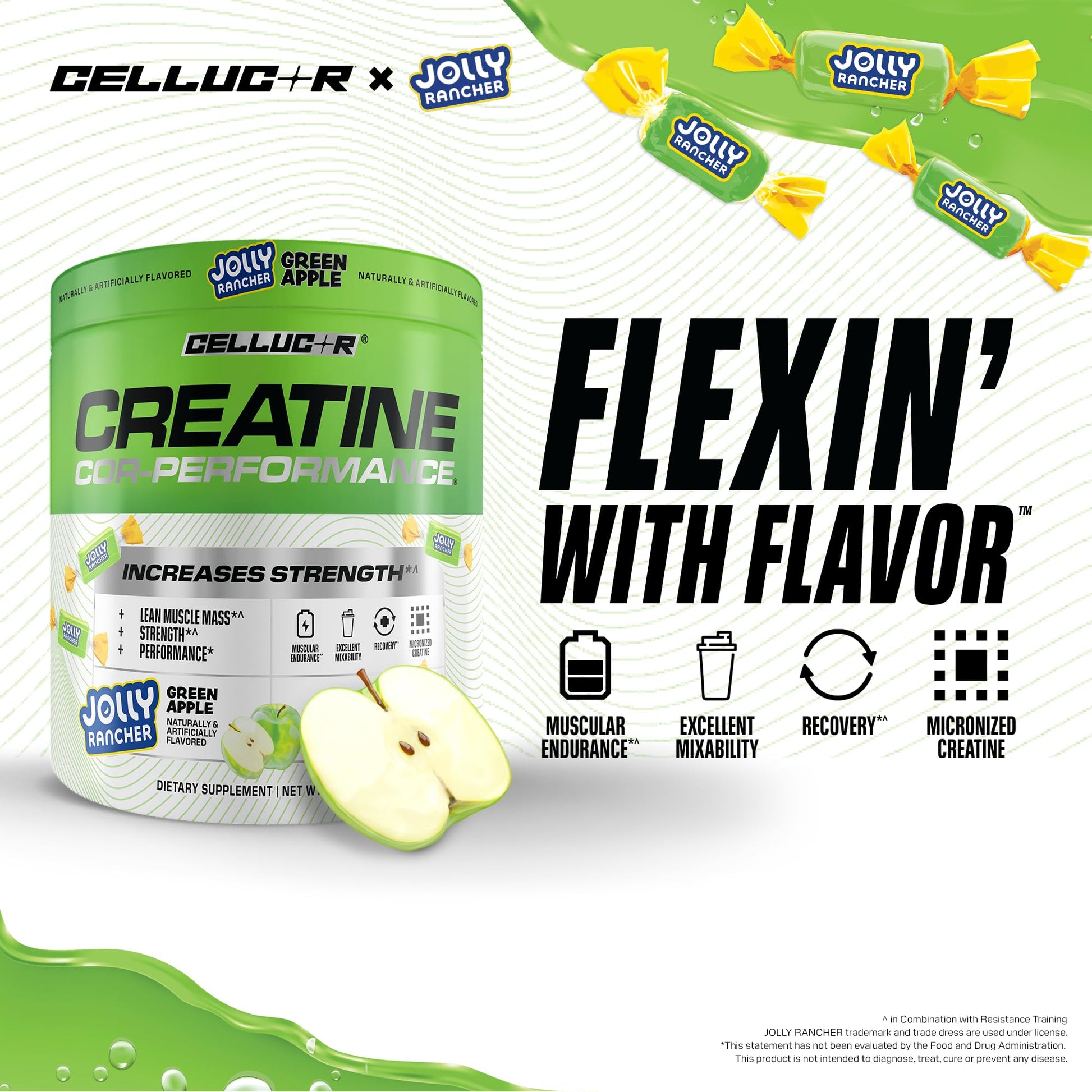 Cellucor Creatine Powder, Jolly Rancher Green Apple - Increases Strength, Lean Muscle Mass & Endurance, Micronized Creatine for Fast Absorption, - Maple Wellness Supplements
