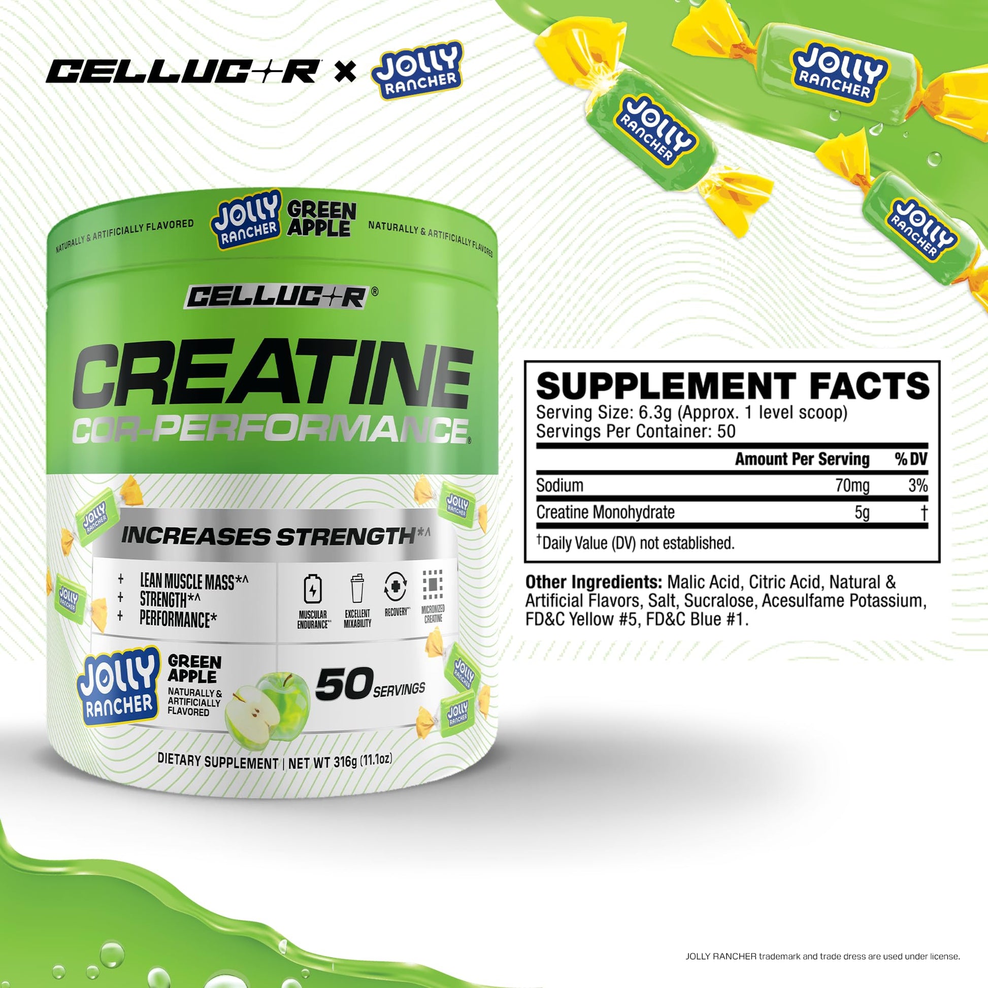 Cellucor Creatine Powder, Jolly Rancher Green Apple - Increases Strength, Lean Muscle Mass & Endurance, Micronized Creatine for Fast Absorption, - Maple Wellness Supplements