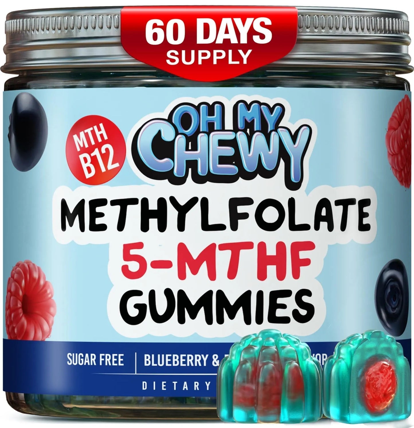 Center-Filled 5-MTHF Folate L-MethylFolate Sugar-Free Gummies - MTHFR Supplement Support with Methylated B1, B6 and Methyl B12 Multivitamins - Maple Wellness Supplements