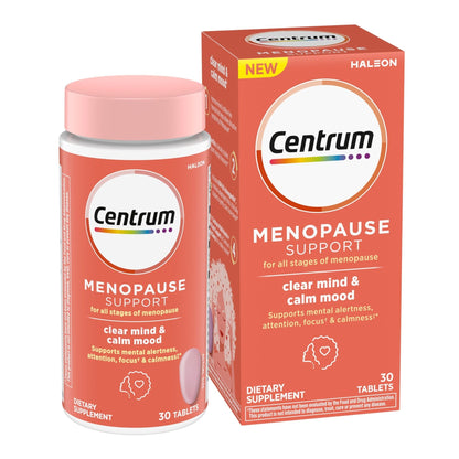 Centrum Clear Mind and Calm Mood Menopause Support Tablets, with Clinically Studied enXtra, 30 Count - Maple Wellness Supplements