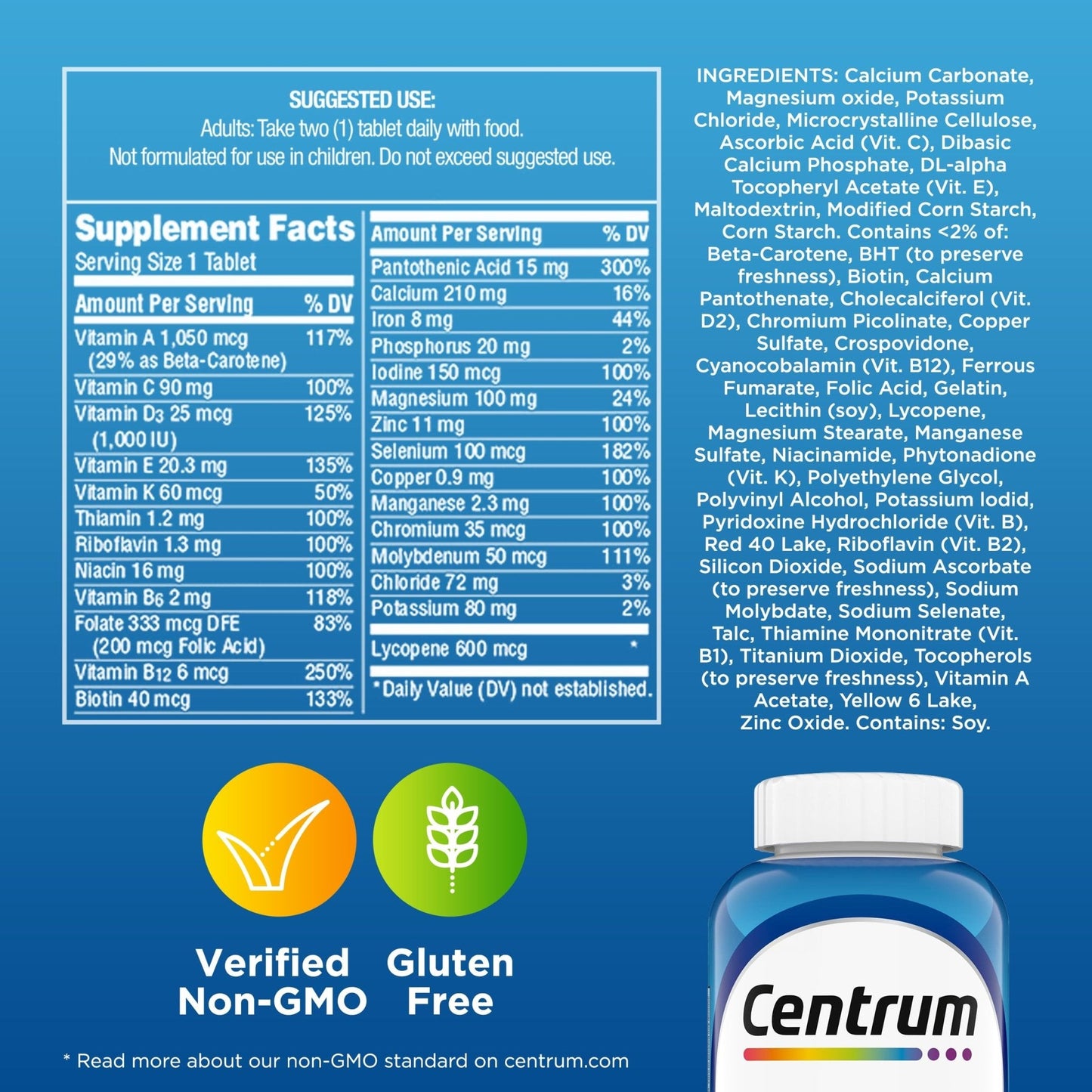 Centrum Multivitamin for Men, Multivitamin/Multimineral Supplement with Vitamin D3, B Vitamins and Antioxidants, Gluten Free - Maple Wellness Supplements