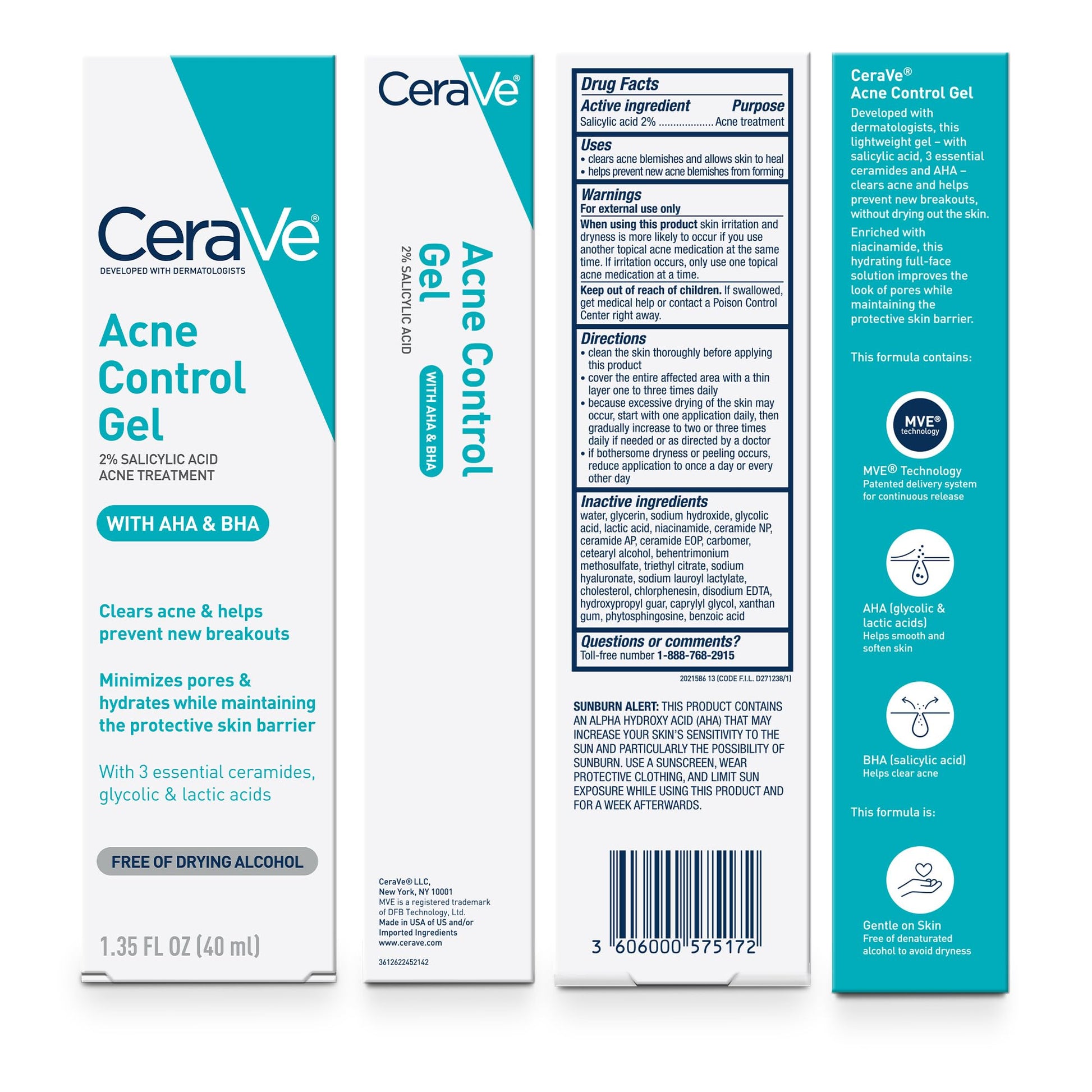 CeraVe Acne Control Gel, 2% Salicylic Acid Treatment With Glycolic Acid + Lactic Acids - Maple Wellness Supplements