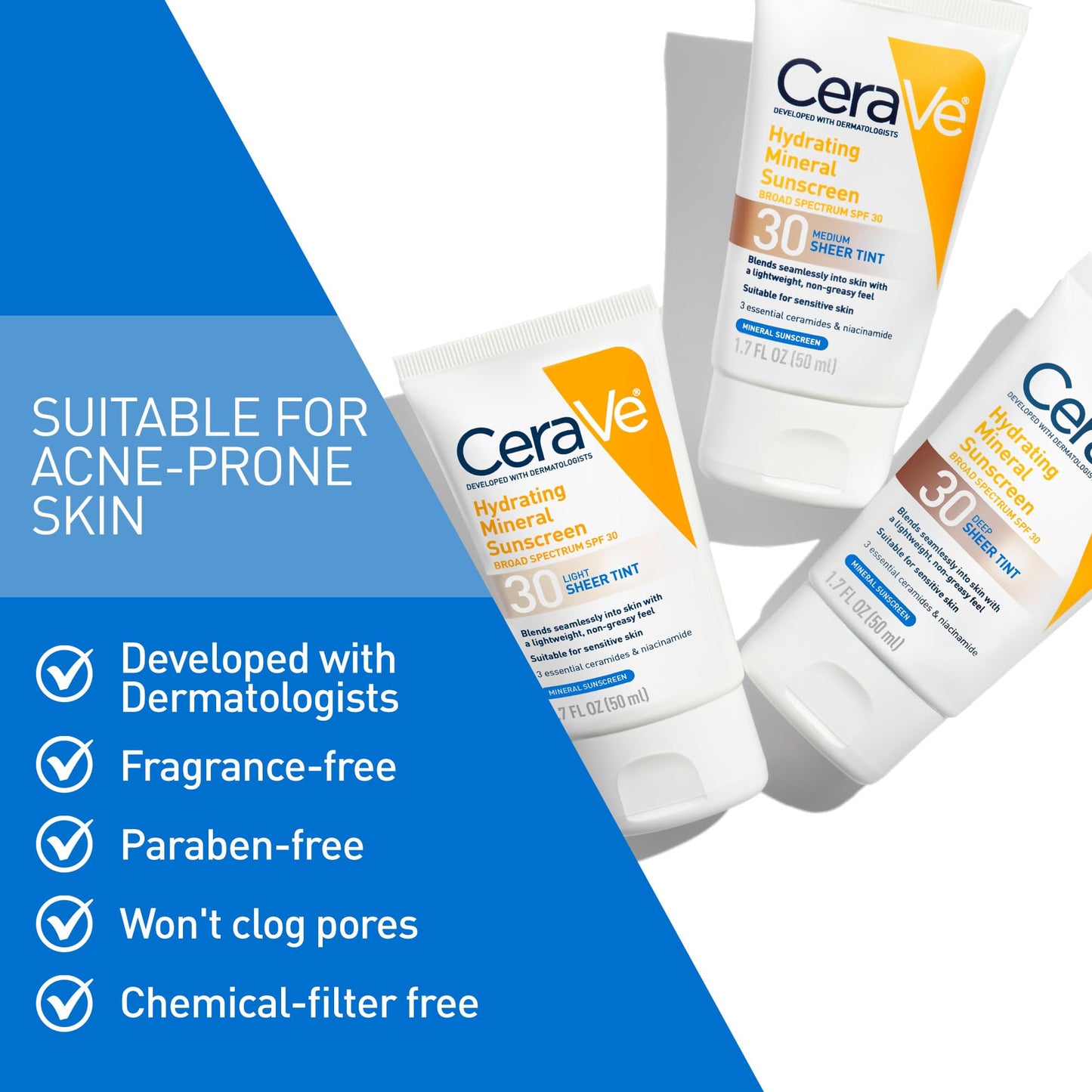 CeraVe Hydrating Mineral Sunscreen SPF 30 with Sheer Tint, Tinted Mineral Sunscreen with Zinc Oxide & Titanium Dioxide - Maple Wellness Supplements