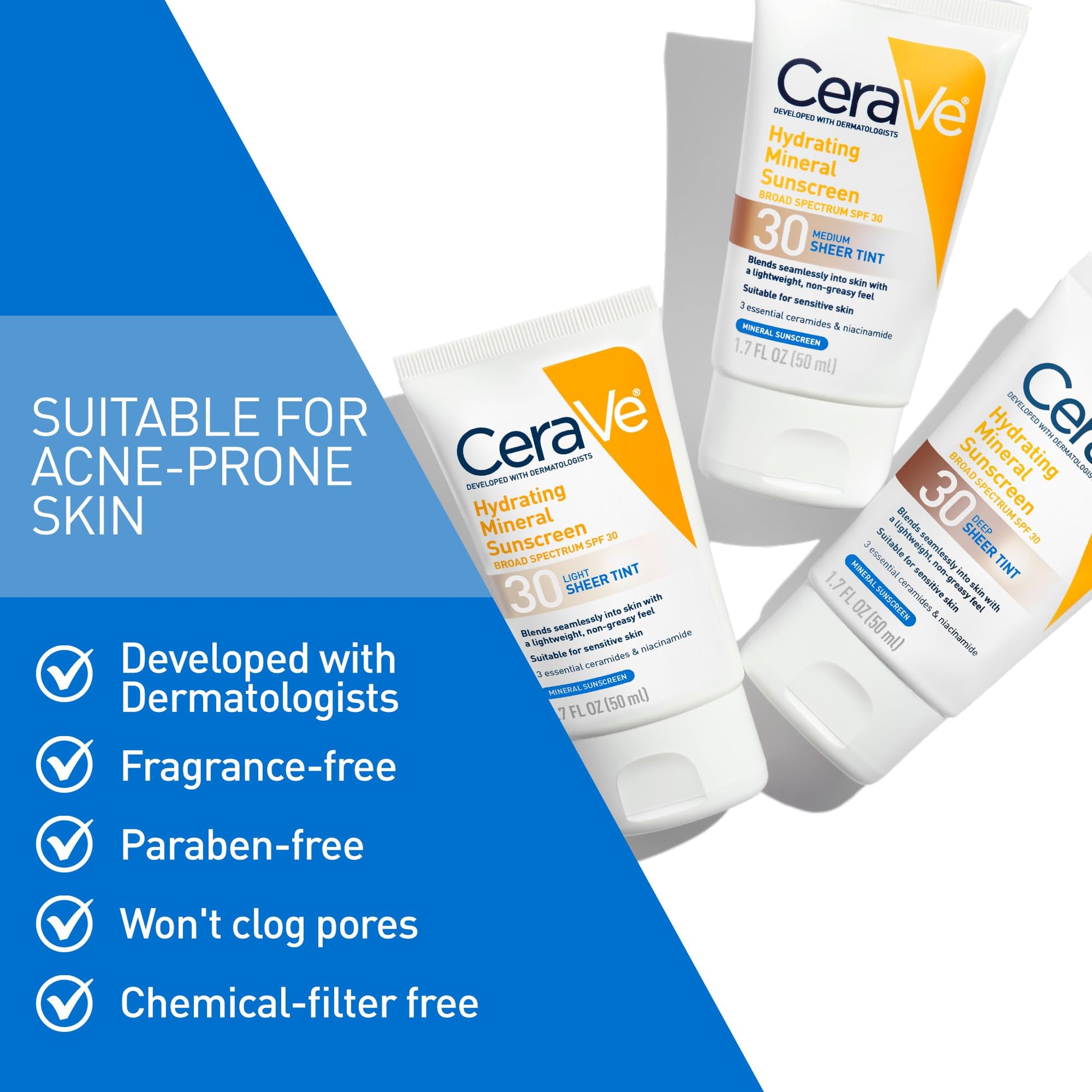 CeraVe Hydrating Mineral Sunscreen SPF 30 with Sheer Tint, Tinted Mineral Sunscreen with Zinc Oxide & Titanium Dioxide - Maple Wellness Supplements