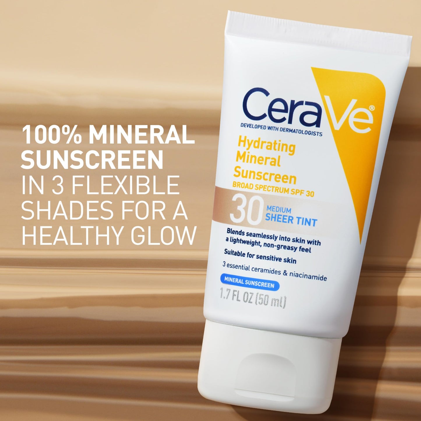 CeraVe Hydrating Mineral Sunscreen SPF 30 with Sheer Tint, Tinted Mineral Sunscreen with Zinc Oxide & Titanium Dioxide - Maple Wellness Supplements