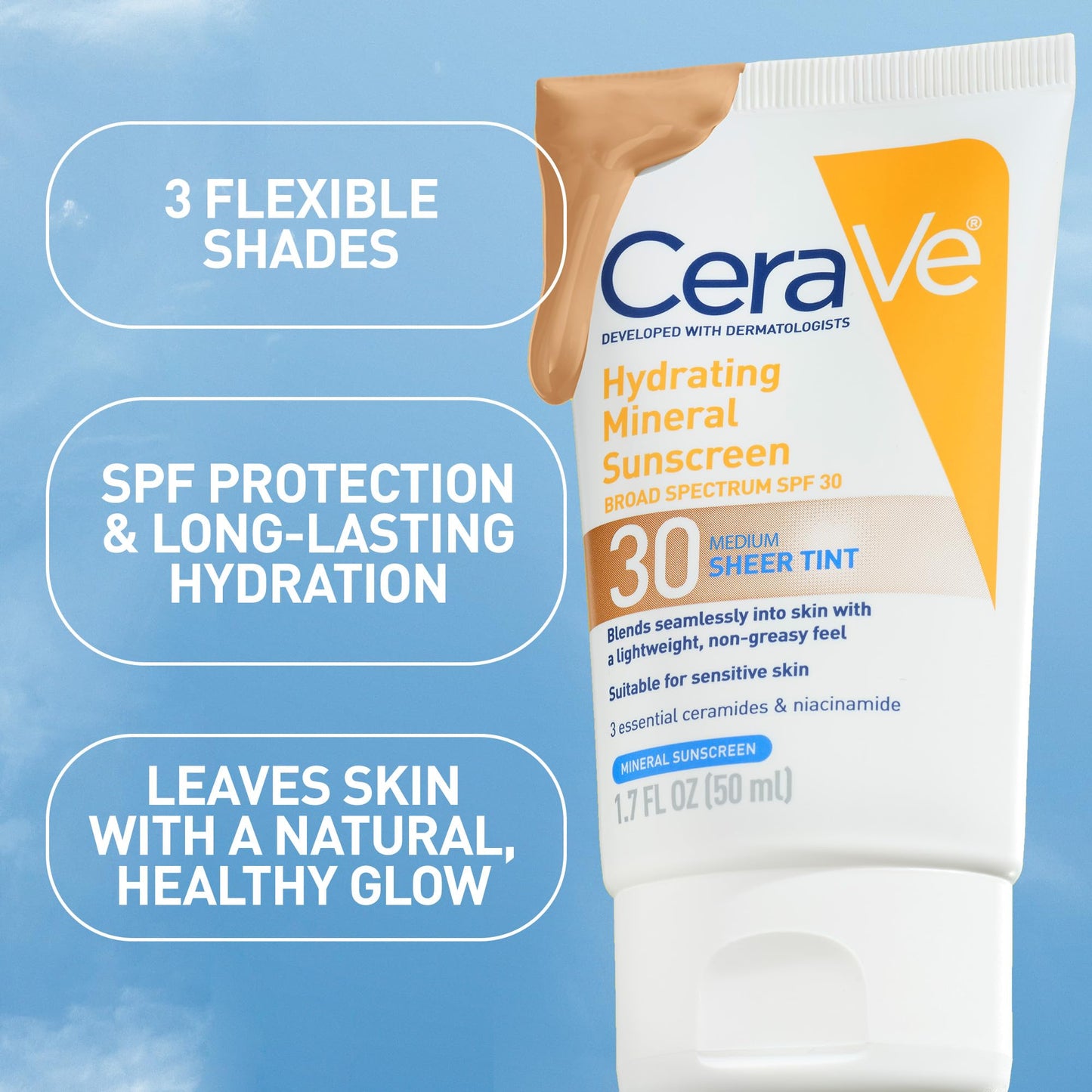 CeraVe Hydrating Mineral Sunscreen SPF 30 with Sheer Tint, Tinted Mineral Sunscreen with Zinc Oxide & Titanium Dioxide - Maple Wellness Supplements