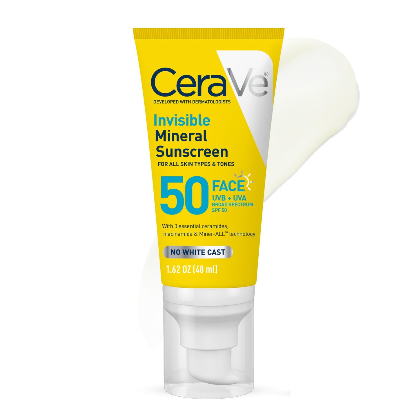 CeraVe Invisible Mineral Sunscreen SPF 50, Face Sunscreen for Sensitive Skin With Zinc Oxide & Titanium Dioxide, Vitamin E - Maple Wellness Supplements