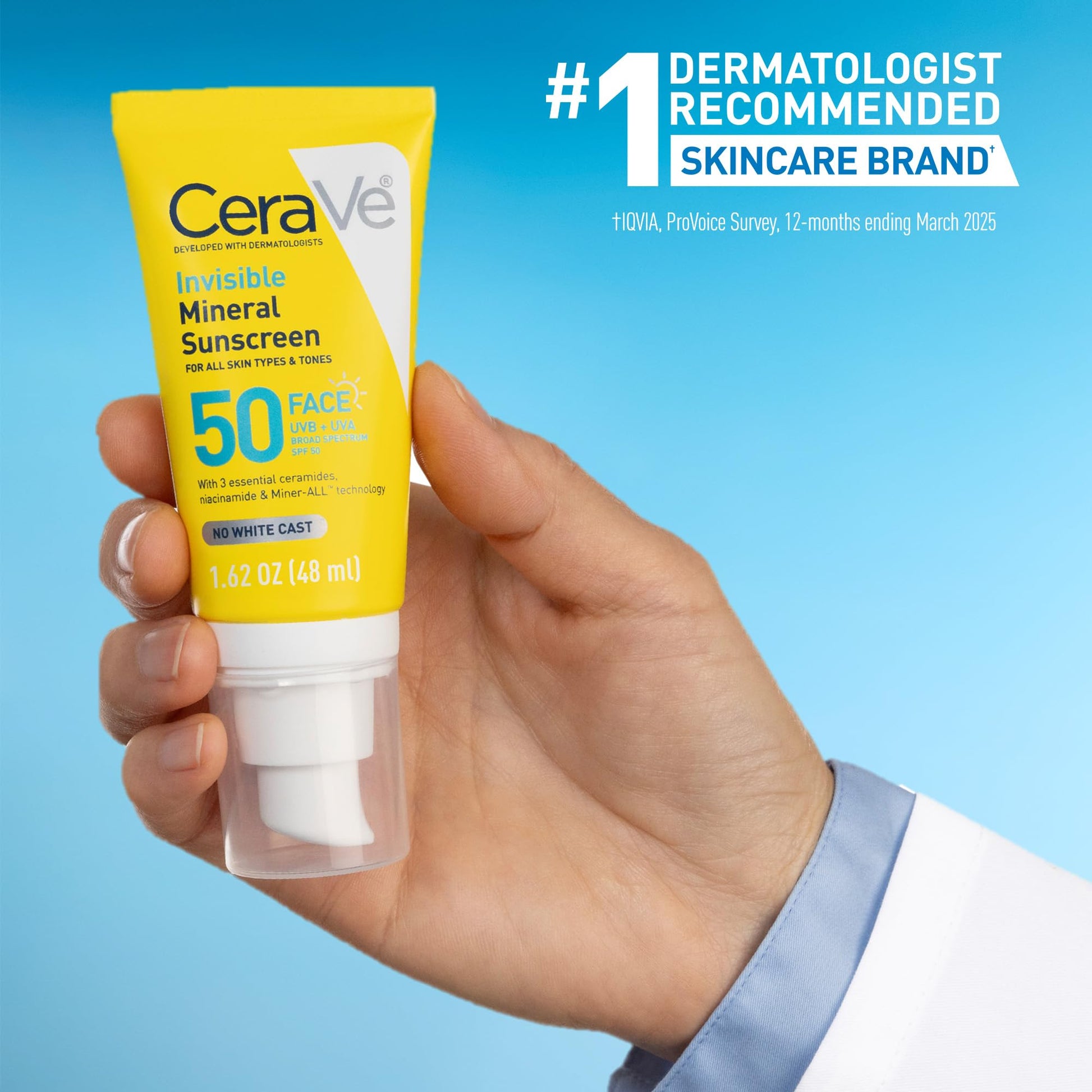 CeraVe Invisible Mineral Sunscreen SPF 50, Face Sunscreen for Sensitive Skin With Zinc Oxide & Titanium Dioxide, Vitamin E - Maple Wellness Supplements