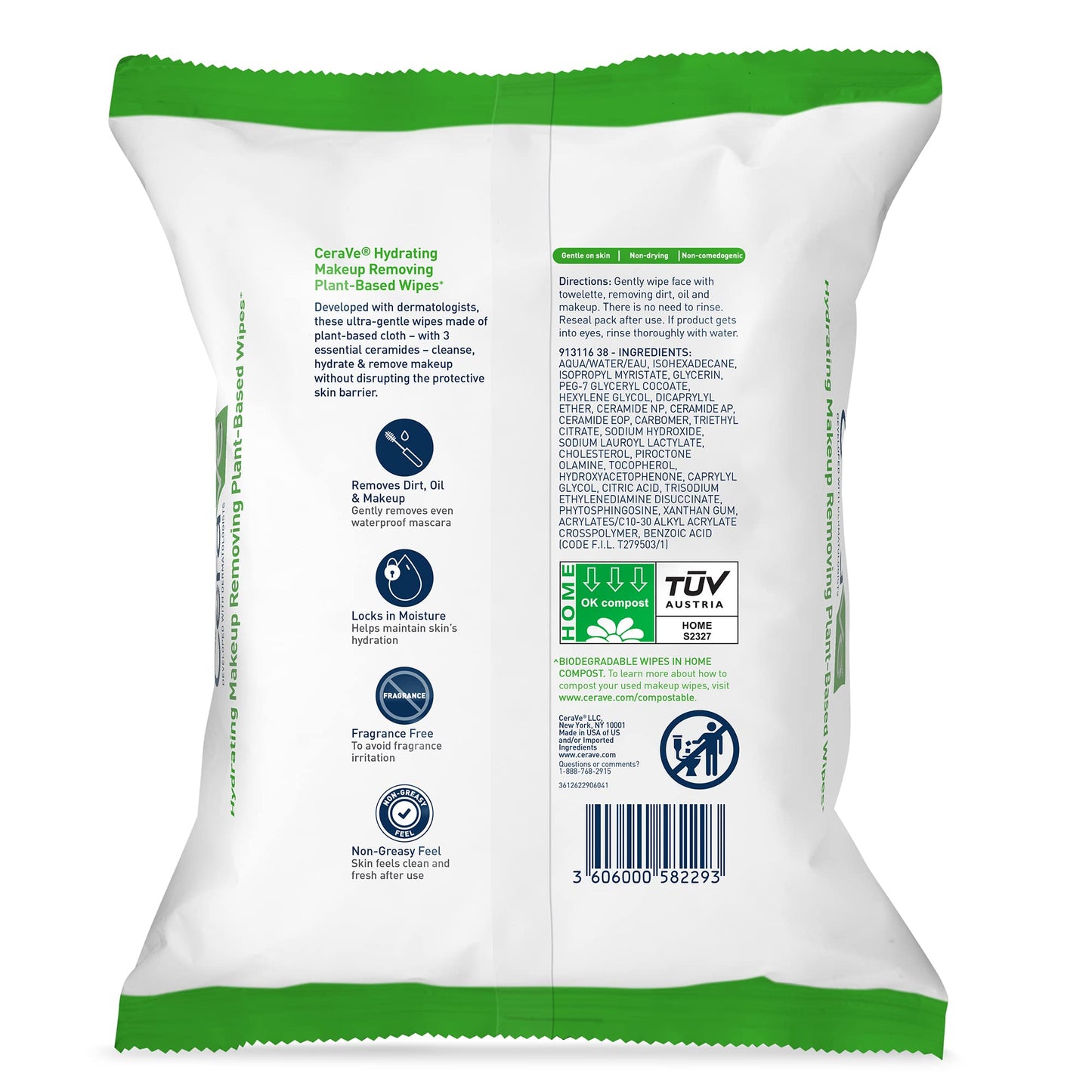CeraVe Makeup Remover Wipes, Plant Based Face Wipes, Biodegradable in Compost, Waterless Face Wash, Travel Essentials for Women - Maple Wellness Supplements