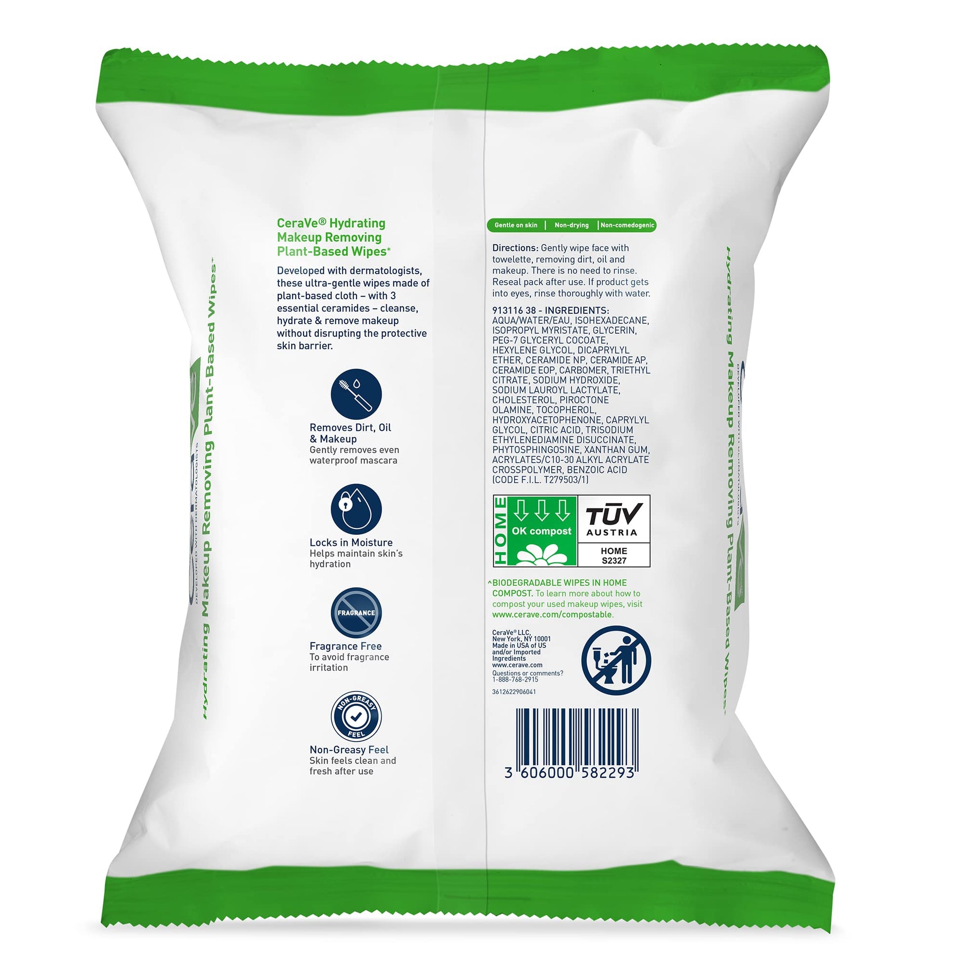 CeraVe Makeup Remover Wipes, Plant Based Face Wipes, Biodegradable in Compost, Waterless Face Wash, Travel Essentials for Women - Maple Wellness Supplements
