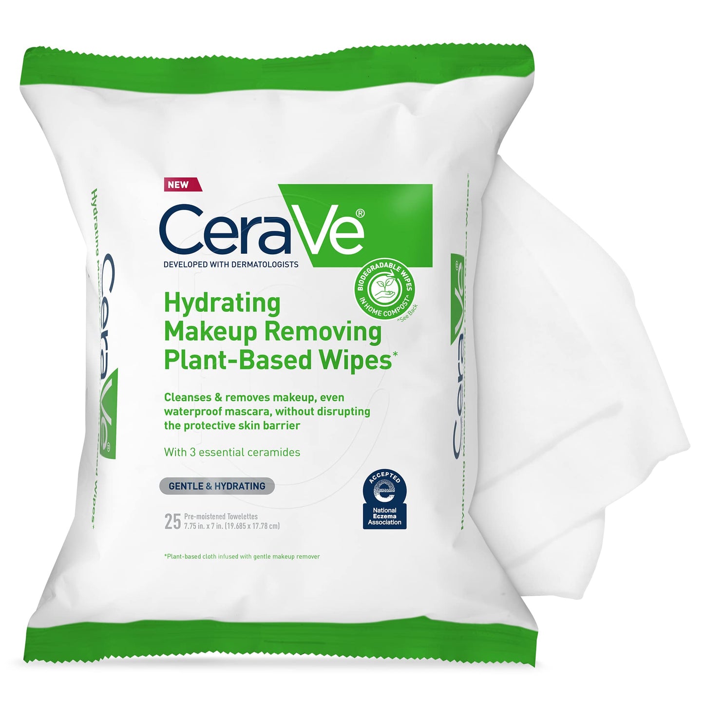 CeraVe Makeup Remover Wipes, Plant Based Face Wipes, Biodegradable in Compost, Waterless Face Wash, Travel Essentials for Women - Maple Wellness Supplements