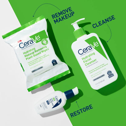 CeraVe Makeup Remover Wipes, Plant Based Face Wipes, Biodegradable in Compost, Waterless Face Wash, Travel Essentials for Women - Maple Wellness Supplements