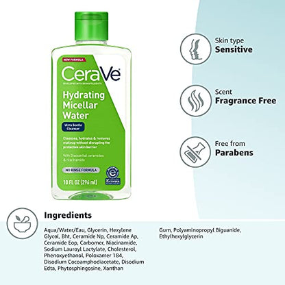 CeraVe Micellar Water, Hydrating Facial Cleanser & Eye Makeup Remover with Niacinamide, Ceramides & Glycerin - Maple Wellness Supplements