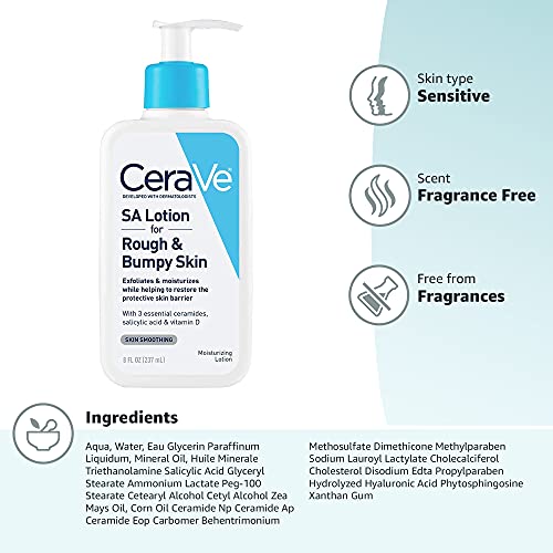 CeraVe SA Lotion for Rough & Bumpy Skin, Vitamin D, Hyaluronic Acid, Lactic Acid & Salicylic Acid Lotion - Maple Wellness Supplements