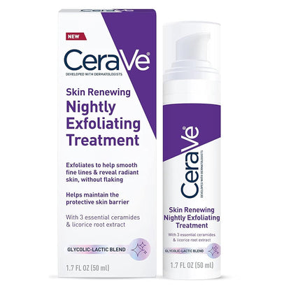 CeraVe Skin Renewing Nightly Exfoliating Treatment, Anti Aging Serum With 5% Blend Of Glycolic Acid & Lactic Acid - Maple Wellness Supplements