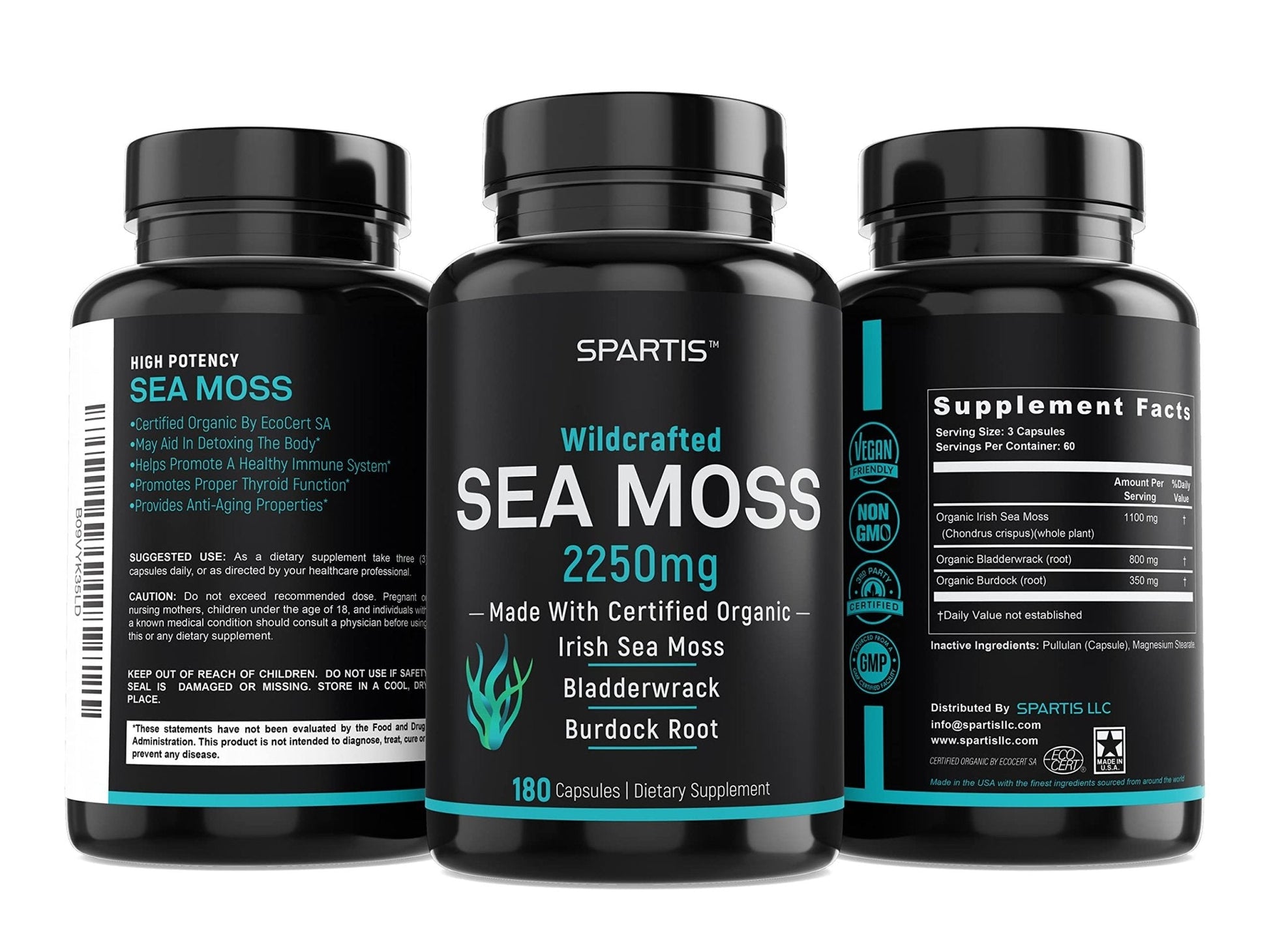 Certified Organic Sea Moss Capsules 2250mg Wildcrafted Irish Sea Moss Burdock Root - Maple Wellness Supplements