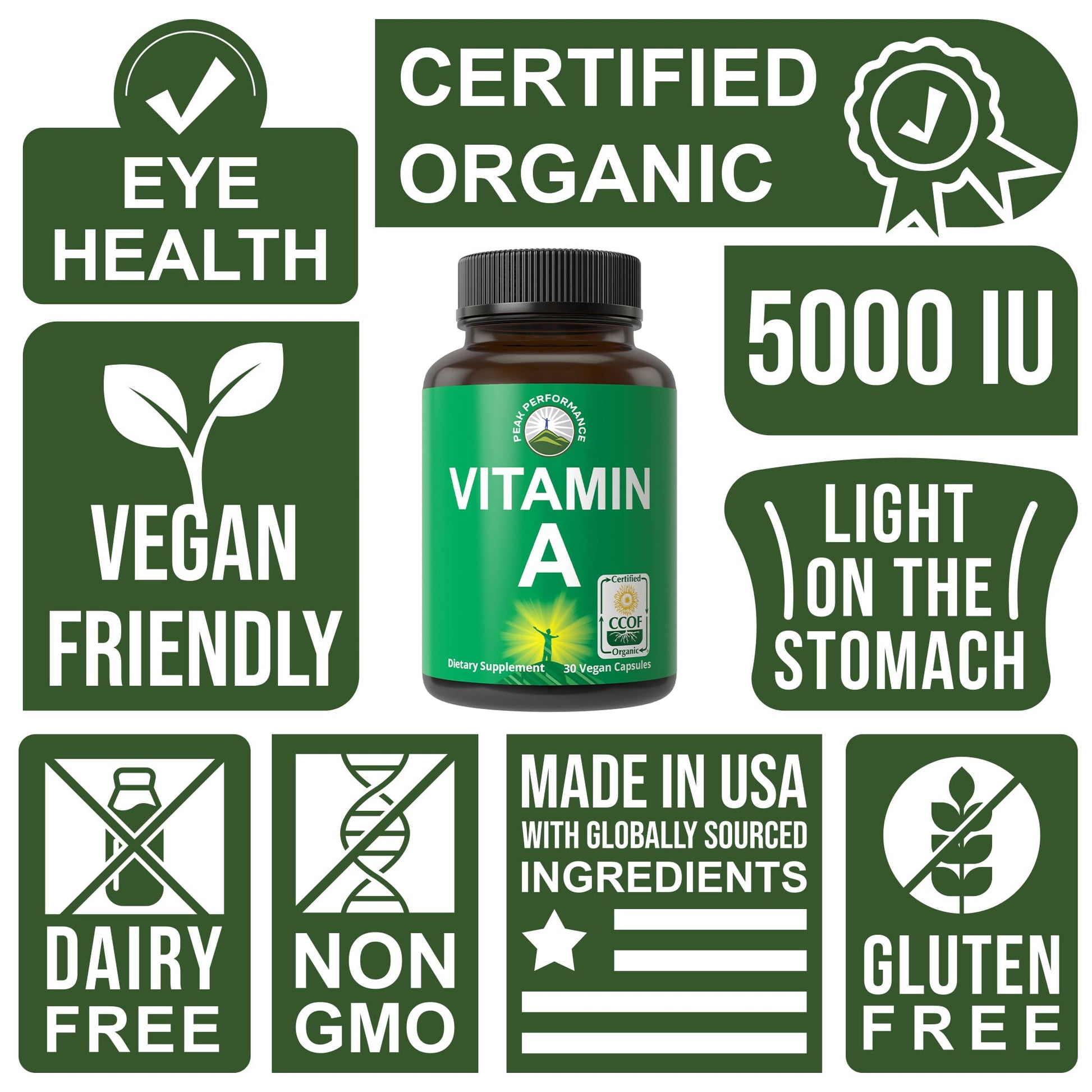 Certified Organic Vitamin A 5000 IU Supplement Capsules High Potency Vitamins. for Adults, Men, Women, Kids. Made with Carrot Juice. Great for Immune, Skin, Eye Support. Non GMO, Vegan Pills - Maple Wellness Supplements
