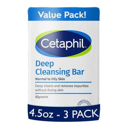 Cetaphil Bar Soap, Deep Cleansing Face and Body Bar, Pack of 3, For Dry to Normal, Sensitive Skin, Soap Free, Hypoallergenic, Paraben Free - Maple Wellness Supplements