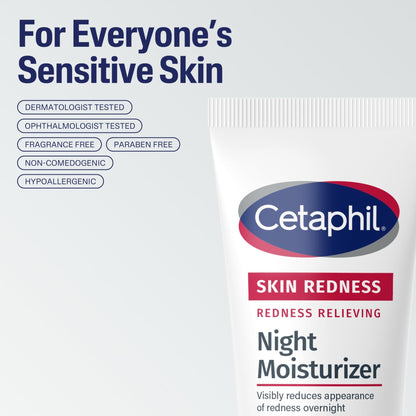 Cetaphil Night Cream, Redness Relieving Night Moisturizer for Face, 1.7 fl oz, For Dry, Redness-Prone Skin, Hypoallergenic, Fragrance Free - Maple Wellness Supplements
