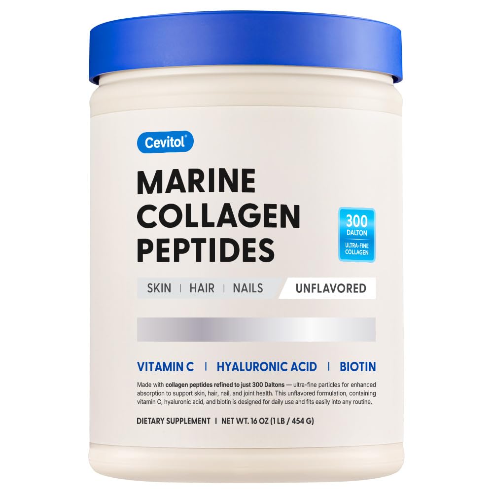 Cevitol Marine Collagen Peptides - Hydrolyzed Ultra-fine Collagen Powder for Women & Men, Hyaluronic Acid, Biotin, Vitamin C, for Skin, Hair, Nails, Joints - Maple Wellness Supplements