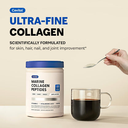 Cevitol Marine Collagen Peptides - Hydrolyzed Ultra-fine Collagen Powder for Women & Men, Hyaluronic Acid, Biotin, Vitamin C, for Skin, Hair, Nails, Joints - Maple Wellness Supplements