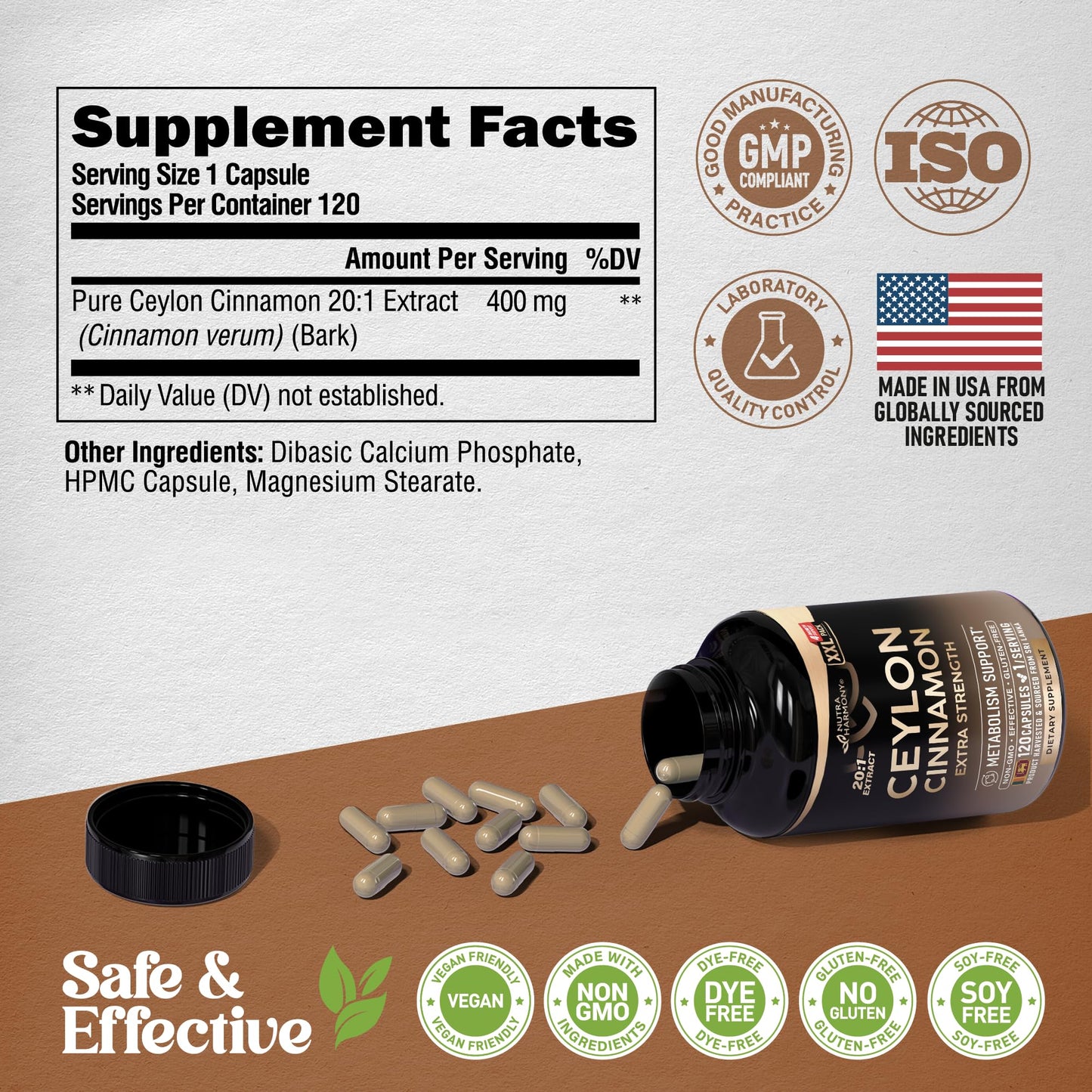 Ceylon Cinnamon Capsules - Extra Strength - Energy, Heart & Metabolism Support - for Men & Women - Pure Natural Extract 20:1 Supplement - Made in USA - Maple Wellness Supplements