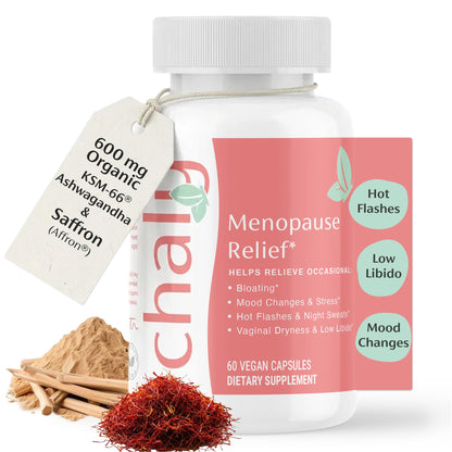 Chaly Menopause Supplements for Women with Ashwagandha KSM 66 and Saffron | Hot Flash, Bloating, Libido, Vaginal Dryness, Stress, and Mood Support Supplement | Menopause Relief Supplements | 60 Count - Maple Wellness Supplements