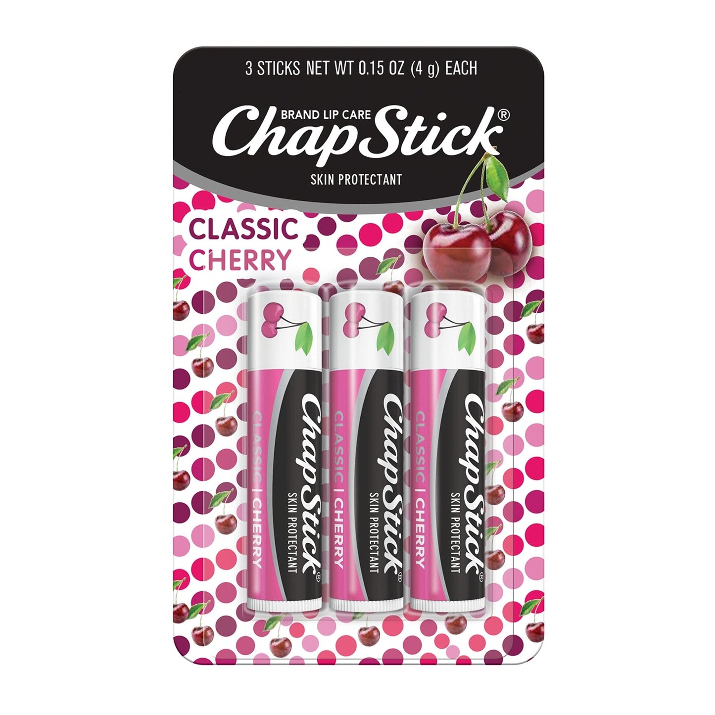 ChapStick Classic Skin Protectant Flavored Lip Balm Tube, Cherry Flavor, 0.15 Ounce (Pack of 3) - Maple Wellness Supplements