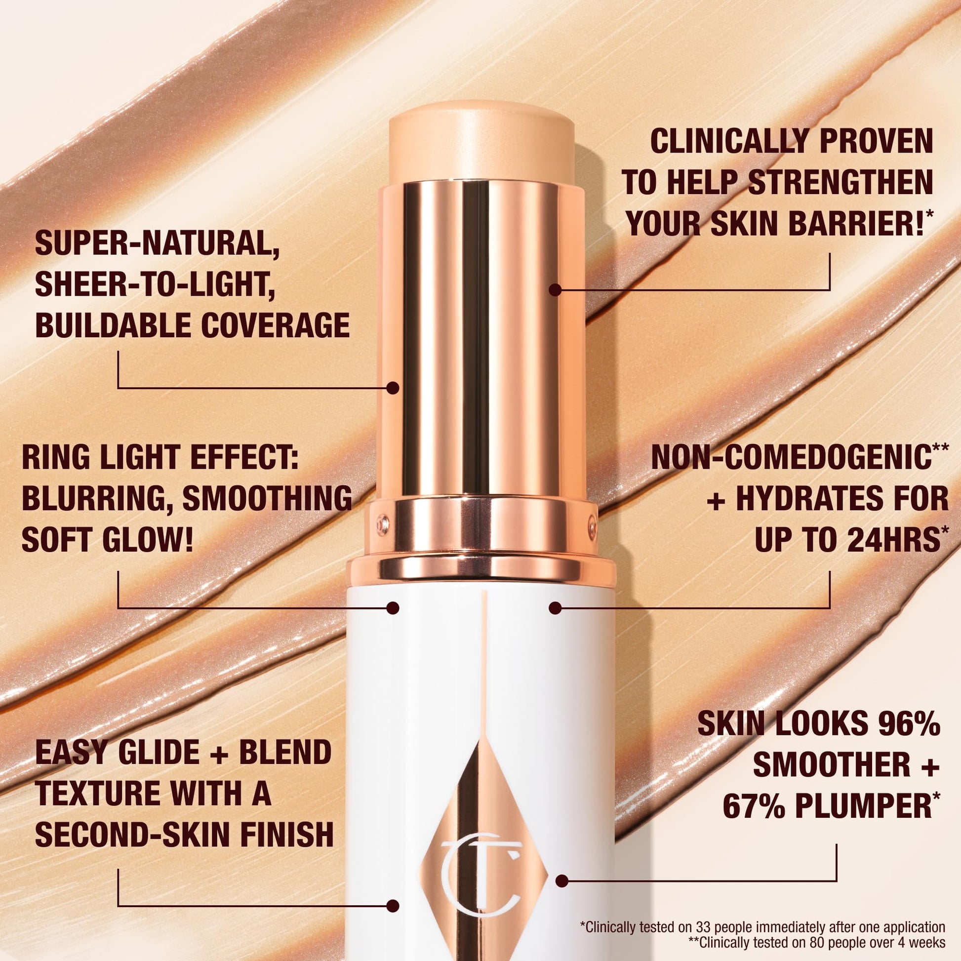 Charlotte Tilbury Unreal Skin Tint & Sheer Glow Hydrating Foundation Stick - Cream Foundation Makeup with Sheer-to-Light Coverage & a Buildable Formula - Blurring, Smoothing & Nourishing - 3 Fair - Maple Wellness Supplements