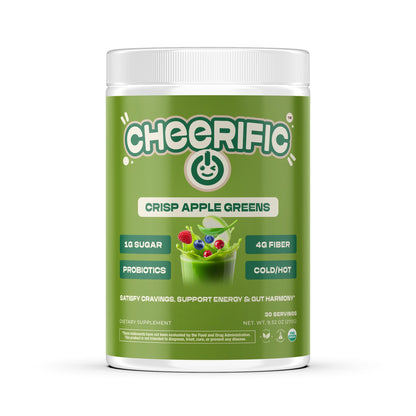 Cheerific Crisp Apple Greens Superfood Powder - 20+ Organic Superfoods + Prebiotic & Probiotics + More - Keto Friendly - Supports Positive Mood, Gut Health - Vegan, Gluten Free, Non-GMO - 30 Day - Maple Wellness Supplements
