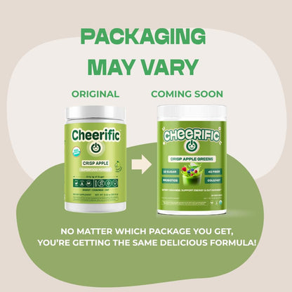 Cheerific Crisp Apple Greens Superfood Powder - 20+ Organic Superfoods + Prebiotic & Probiotics + More - Keto Friendly - Supports Positive Mood, Gut Health - Vegan, Gluten Free, Non-GMO - 30 Day - Maple Wellness Supplements