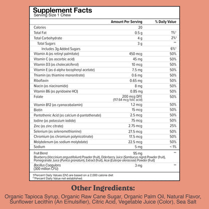 Chewsy Kids’ Multivitamin, Delicious Candy-Style Daily Vitamin Chews + Probiotics + Superfoods, Wild Berry Flavor Chewable Fruity Supplement Chews - Maple Wellness Supplements