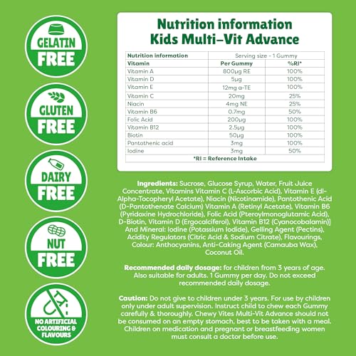Chewy Vites Kids Multivitamin Advance 60 Gummy Vitamins | 11 Essential Nutrients - Maple Wellness Supplements