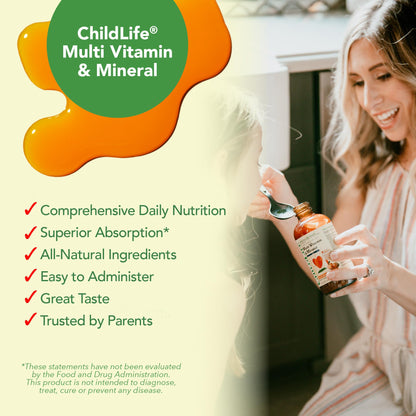 CHILDLIFE ESSENTIALS Kids Multivitamin & Mineral - Kids Vitamins, Liquid Multivitamin for Kids, Toddler Multivitamins, Liquid Vitamins, Baby Multivitamin - Natural Orange & Mango, 8 Fl Oz (Pack of 2) - Maple Wellness Supplements